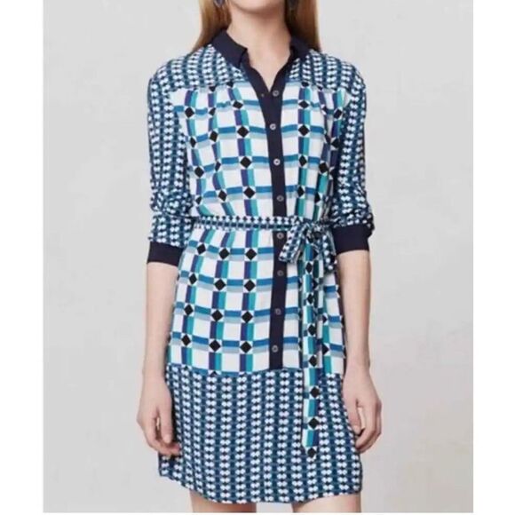 Anthropologie Maeve Button Down Geometric Print Dress Size 4 - Picture 1 of 13